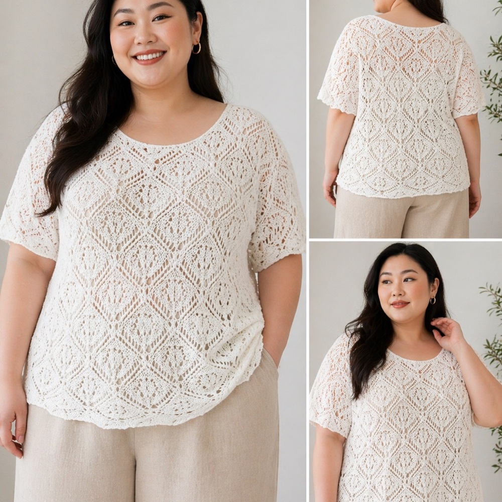 Blair 100% Cotton Crochet Lace Short-Sleeve Tunic 2XL